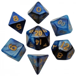Metallic Dice Games MDG: Mini Plastic 7-Die Set - Dark Blue/Light Blue With Gold