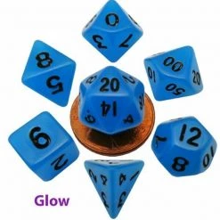 Metallic Dice Games MDG: Mini Plastic 7-Die Set - Glow Blue